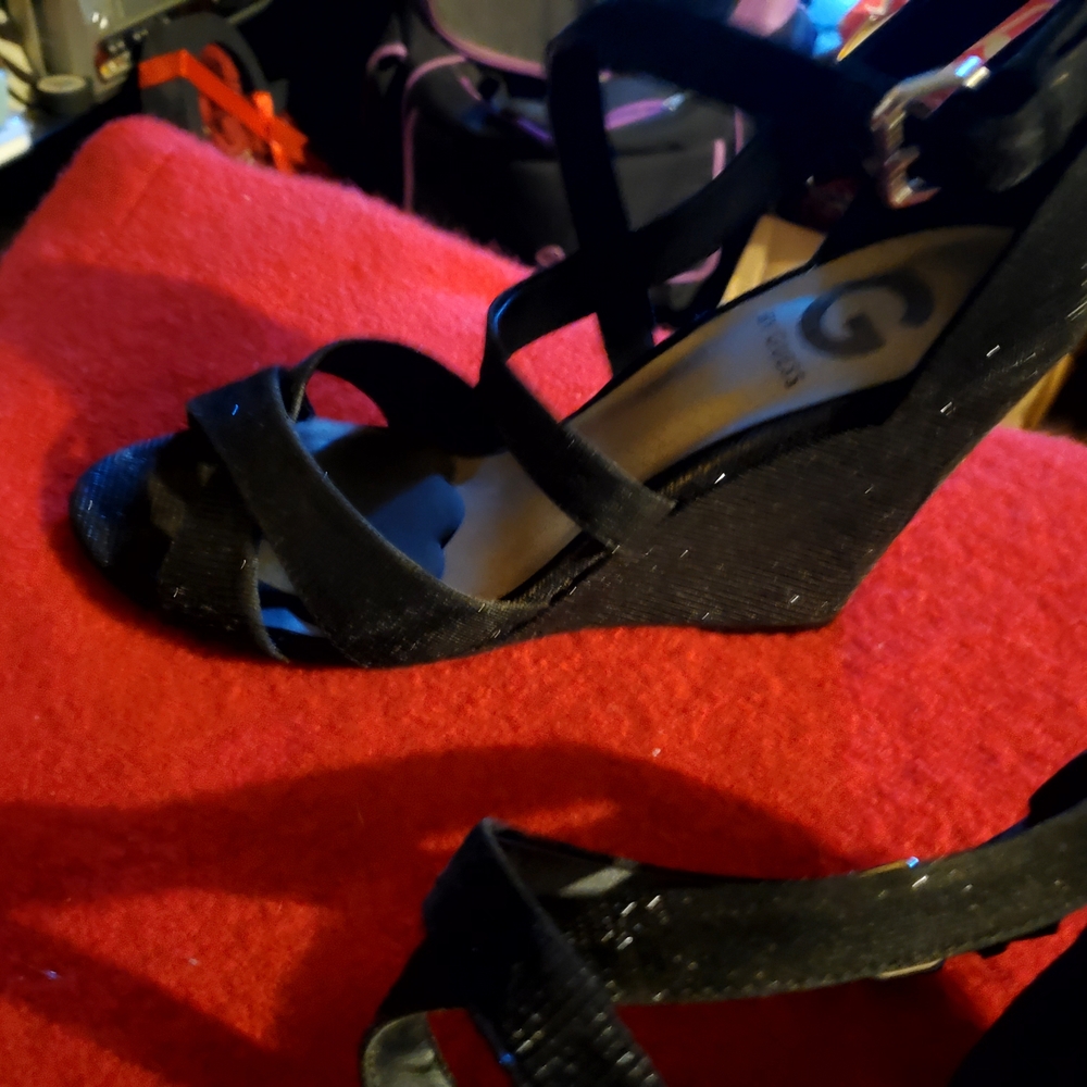 Guess Black Strappy Wedge Sandals